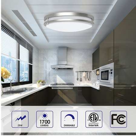Energetic Lighting LED 14-inch Double Ring Flushmount, Brushed Nickle, 3 CCT Selectable Ceiling Lamp, 6PK FMB01R17E93050-TF-BN
